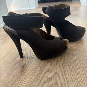 Pedro Garcia Women's Black Suede Peep-Toe High Heel Sandals